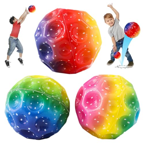 SiSfeL 3 Stück Regenbogen Moon Ball,Astro Moon Jump Ball,Rainbow Bounce-Loch-Ball,Bounce Ball,Sprünge Gummiball,Lavaball,Space Ball Moon Ball,Planeten Hüpfbälle zum Stressabbau von SiSfeL