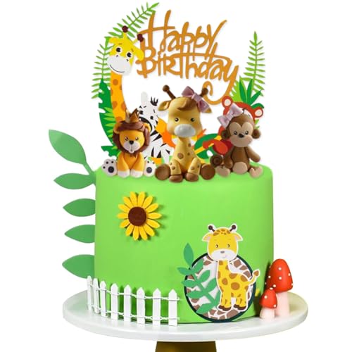 SiSfeL 4pcs Forest Animals Cake Decoration,Animal Happy Birthday Cake Toppers,Jungle Animal Cake Topper,Tortendeko Fschungel Tiere,Geeignet für Tiere Tortendeko,Jungle Forest Animals Party Deco von SiSfeL