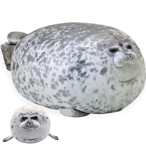 SiSfeL Seal Plush Toy,Niedliches Siegelkissen,Blau Robbe Kuscheltier Plüschtier-Schlafkissenspielzeug,Seal Plüschtier Stofftier,Chubby Blob Seal Pillow Cushion für Kinder Erwachsene(30cm) von SiSfeL