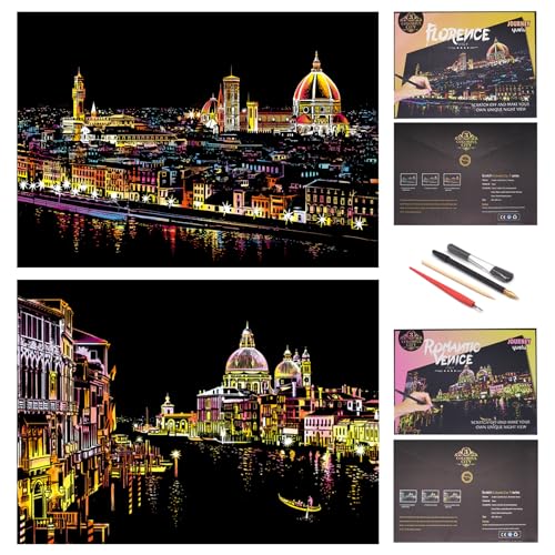 SiYear Scratch Paper Rainbow Painting Sketch, City Series Night Scene,Scratch Painting Creative Gift,Scratchboard for Adult and Kids with 4 Tools SiYear Scratch Paper Rainbow Painting Sketch, City Series Night Scene,Scratch Painting Creative Gift,Scratchboard for Adult and Kids with 4 Tools von SiYear
