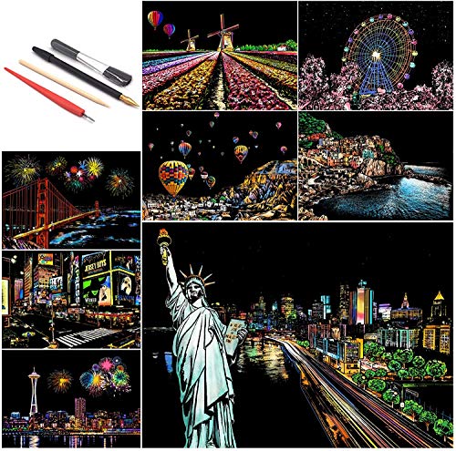 SiYear Scratch Paper Rainbow Painting Sketch, City Series Night Scene,Scratch Painting Creative Gift,Scratchboard for Adult and Kids with 4 Tools SiYear Scratch Paper Rainbow Painting Sketch, City Series Night Scene,Scratch Painting Creative Gift,Scratchboard for Adult and Kids with 4 Tools von SiYear