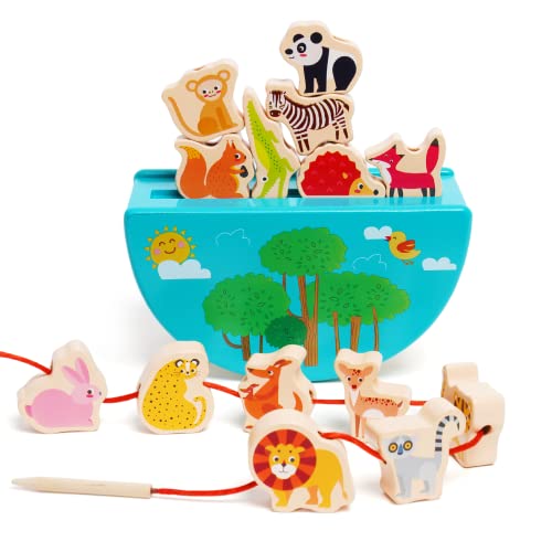 Montessori Holz-Tier Regenbogen Balancespielzeug für Kinder-Stapelspielzeug aus Holz Motorikförderndes Stapel- und Fädelspiel Schiebespiel, ab 3 4 5 6 Jahre-Tolles Geschenk für Junge Mädchen von Siairo