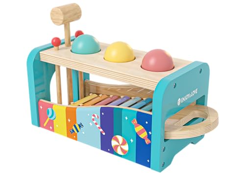 Siairo Xylophon und Hammerspiel Holzspielzeug Baby Spielzeug Motorikspielzeug multifunktional und in leuchtenden Farben Geburtstagsgeschenk fur Kinder Baby 1 2 3 Jahre von Siairo