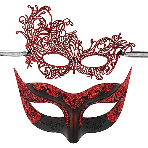 Sibba Venezianische Masken für Paare Masquerade Maske Damen Spitze Augenmasken Herren Faschingsmasken Gothic Gesichtsmaske für Halloween Karneval Party Mottoparty Kostüm Outfit Kopfschmuck (Rot) von Sibba