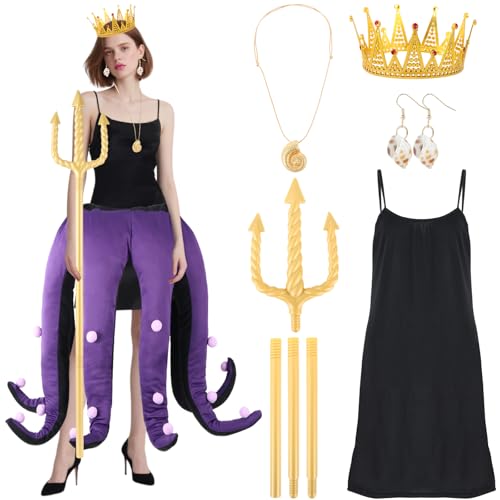 Octopus Kostüm Erwachsene Halloween Octopus Tentakel Kleid Meer Hexe Kostüm für Erwachsene Cartoon Cosplay Party mit Schwarz Lila Tentakelrock, Schwarzer Rock, Halskette, Ohrringe, Krone, Dreizack Octopus Kostüm Erwachsene Halloween Octopus Tentakel Kleid Meer Hexe Kostüm für Erwachsene Cartoon Cosplay Party mit Schwarz Lila Tentakelrock, Schwarzer Rock, Halskette, Ohrringe, Krone, Dreizack von Sibosen