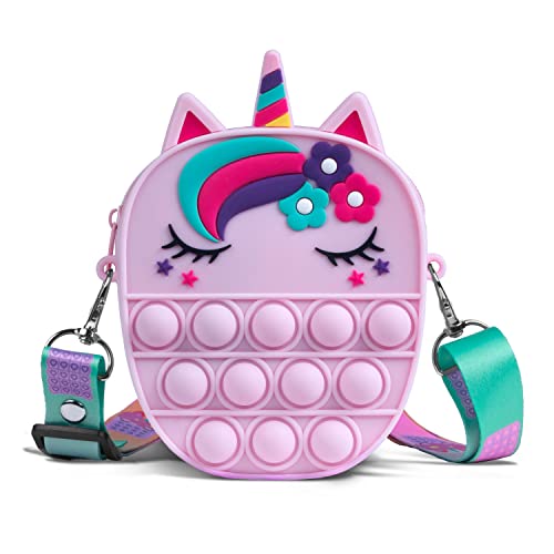 Pop It Tasche, Sichy 2 in 1 Fidget Toys Taschen Umhängetasche mit Längenverstellbarem Tragegurt, Pop It Einhorn Tasche für Erwachsene Kinder Geschenke für Mädchen von Sichy