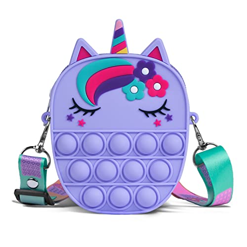 Sichy Pop It Tasche, 2 in 1 Fidget Toys Taschen Umhängetasche mit Längenverstellbarem Tragegurt, Pop It Einhorn Tasche für Erwachsene Kinder Geschenke für Mädchen von Sichy