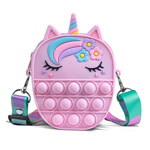 Pop It Tasche, Sichy 2 in 1 Fidget Toys Taschen Umhängetasche mit Längenverstellbarem Tragegurt, Pop It Einhorn Tasche für Erwachsene Kinder Geschenke für Mädchen von Sichy