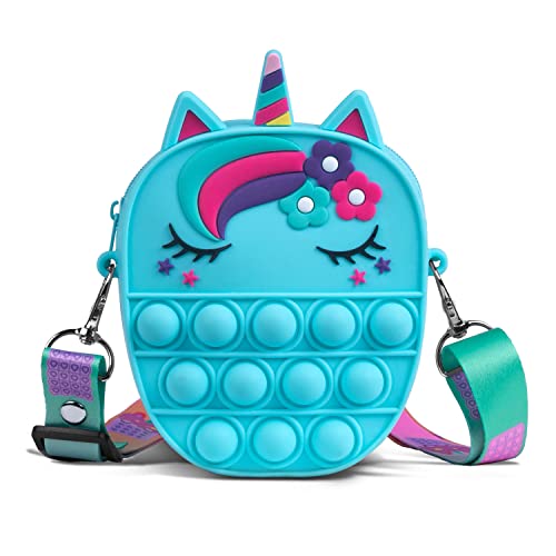 Sichy Pop It Tasche, 2 in 1 Fidget Toys Taschen Umhängetasche mit Längenverstellbarem Tragegurt, Pop It Einhorn Tasche für Erwachsene Kinder Geschenke für Mädchen von Sichy