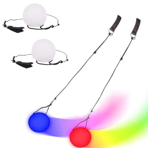 SicoVision 2-teiliges LED-Poi-Bälle-Set, leuchtende POI-Jonglierbälle mit Regenbogenfarben und Stroboskop-Effekt, LED-Feuer-Poi für Anfänger und Profis, Spielen Sie im Dunkeln zum Tanzen, Raves von SicoVision