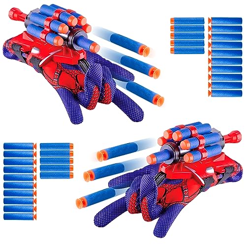 2 Set Spider Launcher Handschuh, Spider Handschuhe Spinnennetz Spider Spielzeug Kinder Web Shooter Helden Spielzeug Spielzeughandschuh Spider Cosplay Saugnapf Schwamm Kugeln Spinnen Requisiten von Sidesea