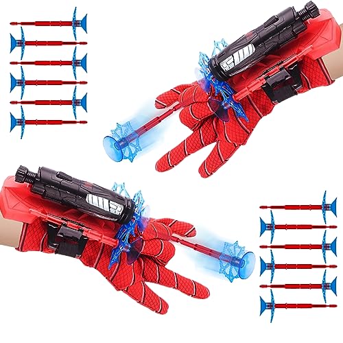 2 Set Spider Launcher Handschuh, Spider Handschuhe Spinnennetz Spider Spielzeug Kinder Web Shooter Helden Spielzeug Spielzeughandschuh Spider Cosplay Saugnapf Schwamm Kugeln Spinnen Requisiten von Sidesea