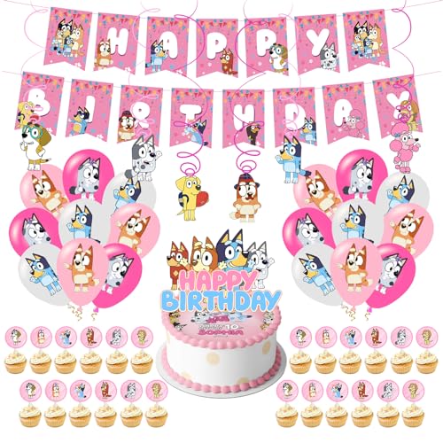 Geburtstagsdeko 50 Kindergeburtstag Deko Bluey Geburtstagsdeko Mädchen Birthday Decorations Cake Topper Geburtstag Muffin Deko Cake Topper Happy Birthday Party Deko Geburtstag Luftballon von Sidesea