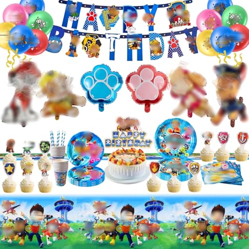 Kindergeburtstag Deko, 105 Partygeschirr Tischdecke Geburtstag Dog Kuchen Deko Pappteller Kindergeburtstag Luftballon Servietten Teller und Becher Besteck Tortendeko Muffin Deko Kindergeburtstag Deko, 105 Partygeschirr Tischdecke Geburtstag Dog Kuchen Deko Pappteller Kindergeburtstag Luftballon Servietten Teller und Becher Besteck Tortendeko Muffin Deko von Sidesea