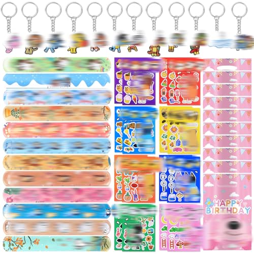 Partytütenfüller für Kinder, Geburtstagsparty-Gastgeschenke für Kinder mit 12 Slap-Bändern, 16 DIY-Ausdrucks-Aufklebern, 12 Schlüsselanhänger und 10 Öko-Papier-Geschenktüten, Zubehör für Jungen und Partytütenfüller für Kinder, Geburtstagsparty-Gastgeschenke für Kinder mit 12 Slap-Bändern, 16 DIY-Ausdrucks-Aufklebern, 12 Schlüsselanhänger und 10 Öko-Papier-Geschenktüten, Zubehör für Jungen und von Sidesea
