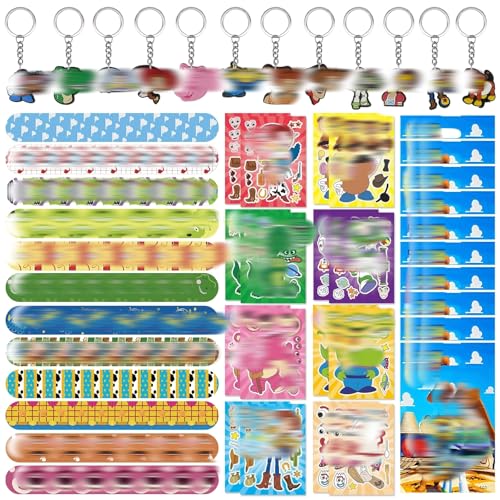 Partytütenfüller für Kinder, Geburtstagsparty-Gastgeschenke für Kinder mit 12 Slap-Bändern, 16 DIY-Ausdrucks-Aufklebern, 12 Schlüsselanhänger und 10 Öko-Papier-Geschenktüten, Zubehör für Jungen und Partytütenfüller für Kinder, Geburtstagsparty-Gastgeschenke für Kinder mit 12 Slap-Bändern, 16 DIY-Ausdrucks-Aufklebern, 12 Schlüsselanhänger und 10 Öko-Papier-Geschenktüten, Zubehör für Jungen und von Sidesea