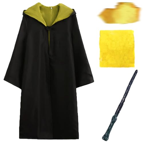 Sidesea Magic Robe, 4 Stück Zauberer Kostüm für Erwachsene Umhang Cosplay Kostüm mit Cape, Krawatte, Schal, Zauberstab Wizard Costume for Halloween Karneval Verkleidung Party Fancy Dress von Sidesea