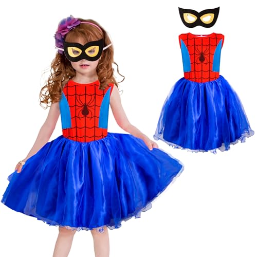 Spider Kostüm Kinder Mädchen Kleid, Supergirl Kostüm Kinder Spidergirl Kostüm Mädchen Spinne Kostüm With Spider Maske Prinzessin Kleid for Halloween Verkleidung Party Cosplay Karneval von Sidesea