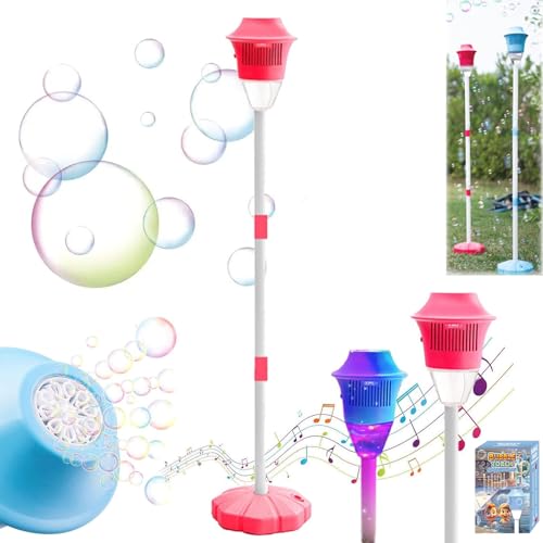 Seifenblasenmaschine, Seifenblasenmacher Ständer für Kinder Einstellbare Höhe, Magische Seifenblasenfackel Gartenlampe Wiederaufladbar & Automatisch von Siebkorb
