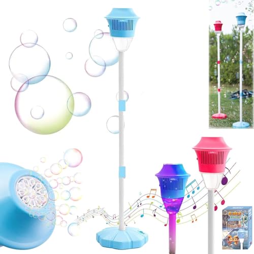 Seifenblasenmaschine, Seifenblasenmacher Ständer für Kinder Einstellbare Höhe, Magische Seifenblasenfackel Gartenlampe Wiederaufladbar & Automatisch von Siebkorb