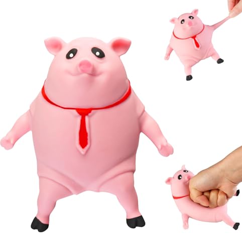 Stress Schwein Spielzeug, 9*9cm Anti-Stress Geschenke Piggy Squeeze Toy für Erwachsene und Kinder, 180g Antistress Dekompressionsspielzeug, Fidget Toys zur Beruhigung und Entspannung (S) von Siebkorb