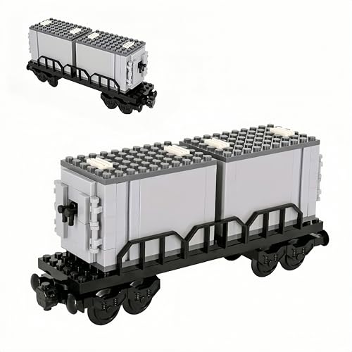 Siellmy City Dampflokomotive Zug Bausteine, 2Pcs Technik Zug Frachtcontainer Schiffscontainer Transportbehälter Eisenbahn Schienen Zubehör Spielzeug Klemmbausteine Compatible with City Technic Train von Siellmy