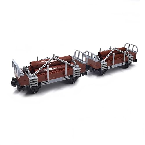 Siellmy City Zugwaggon Bausteine Bausatz, 2Pcs Technik Zug Holzwagen Dampflokomotive Güterzug Eisenbahn Schienen Zubehör Klemmbausteine Compatible with City Technic Train von Siellmy