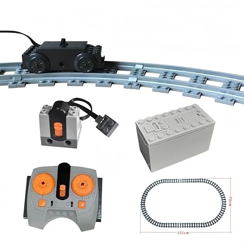 Siellmy Power Functions Set mit Zug Schienen Set, 4 Teile Zug Motor Set mit Fernbedienung Batteriebox und 16 Gebogene Schienen 8 Gerade Schienen Kompatibel mit vielen Modellen von Siellmy