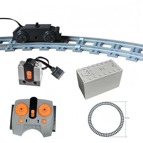 Siellmy Power Functions Set mit Zug Schienen Set, 4 Teile Zug Motor Set mit Fernbedienung Batteriebox und 16 Gebogene Schienen Kompatibel mit vielen Modellen von Siellmy
