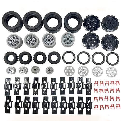 Siellmy Technik Räder Ersatzteile Set, 68 Stück MOC Räder und Reifen, Reifen und Achs Technik Ersatzteile Set Klemmbausteine Bausatz Kompatibel mit Technic Parts and Pieces von Siellmy
