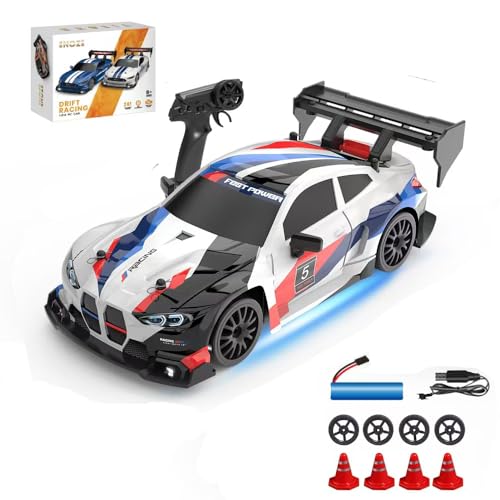 Siereolly Drift Car 1:24 Rennauto Ferngesteuert 20km/h 4WD 2,4 GHz Fernsteuerung Mini RC Car mit LED-Leuchten Für Kinder von Siereolly