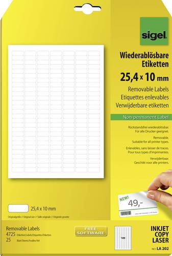 Sigel LA202 Universal-Etiketten 25.4 x 10mm Papier Weiß 4725 St. Wiederablösbar Tintenstrahldrucke von Sigel