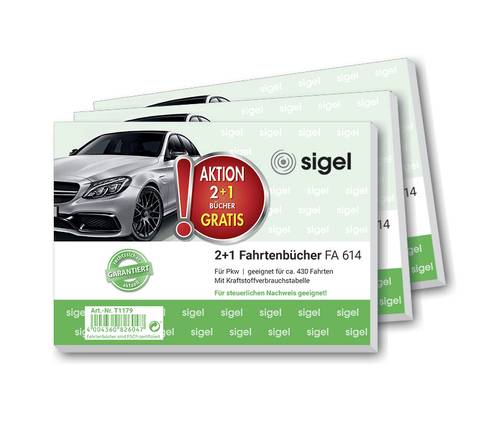 Sigel T1179 DIN A6 quer Fahrtenbuch Anzahl der Blätter: 40 3St. von Sigel