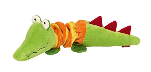 SIGIKID 42956 Rattel Krokodil, PlayQ Lernspielzeug, Plüschtier mit Vibrations-Rassel: spielen, erkennen, entdecken, Funktionen nutzen - für Babys & Kinder ab 3 Monaten, Grün-Orange/Krokodil 31 cm von Sigikid