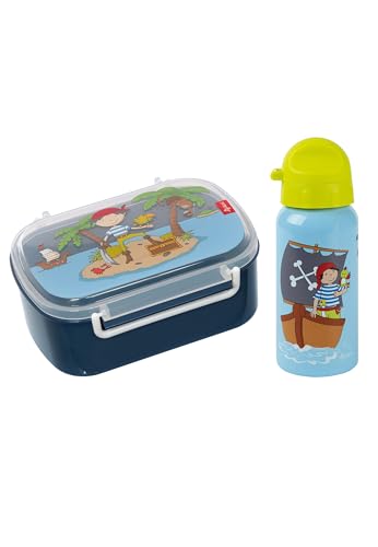 Sigikid Kindergarten-Set Trinkflasche & Brotdose Sammy Samoa Blau Pirat, OneSize von Sigikid