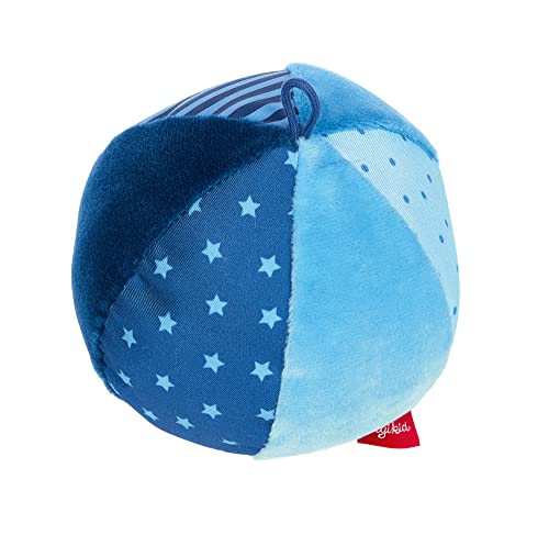 SIGIKID Softball, PlayQ Lernspielzeug, Babyball aus Plüsch und Stoff, weich gefüllt, erster Spielball mit integrierter Rassel, für Babys und Kleinkinder, Art.-Nr. 42862, blau Ø 11 cm von Sigikid