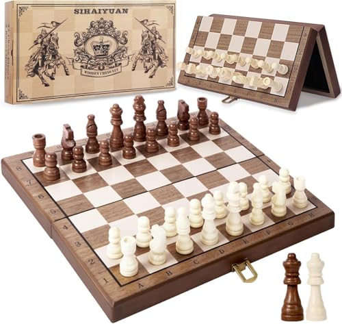 Sihaiyuan Schachspiel, Magnetisches Holz-Schachbrett, Schach- und Damespiel, Reiseschach für Erwachsene und Kinder, Klappbares Aufbewahrungsbrett (29×29 cm) von Sihaiyuan
