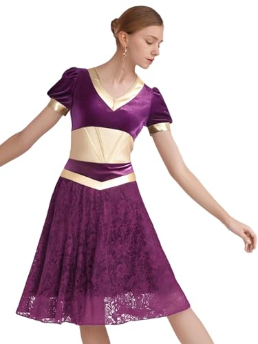 SiiRoh Arabischer Damen Tanzkleid Blumen Spitze Patchwork V Ausschnitt Kleid Bühnenauftritt Tanzbekleidung Lila L SiiRoh Arabischer Damen Tanzkleid Blumen Spitze Patchwork V Ausschnitt Kleid Bühnenauftritt Tanzbekleidung Lila L von SiiRoh