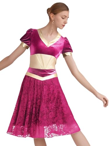 SiiRoh Arabischer Damen Tanzkleid Blumen Spitze Patchwork V Ausschnitt Kleid Bühnenauftritt Tanzbekleidung Pink S SiiRoh Arabischer Damen Tanzkleid Blumen Spitze Patchwork V Ausschnitt Kleid Bühnenauftritt Tanzbekleidung Pink S von SiiRoh