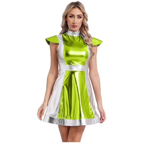 SiiRoh Damen Alien Astronaut Kostüm Glänzend Minikleid A-Linie Kleid mit Stehkragen Space Girl Cosplay Outfit Mottoparty Fasching Kostüm Grün S SiiRoh Damen Alien Astronaut Kostüm Glänzend Minikleid A-Linie Kleid mit Stehkragen Space Girl Cosplay Outfit Mottoparty Fasching Kostüm Grün S von SiiRoh