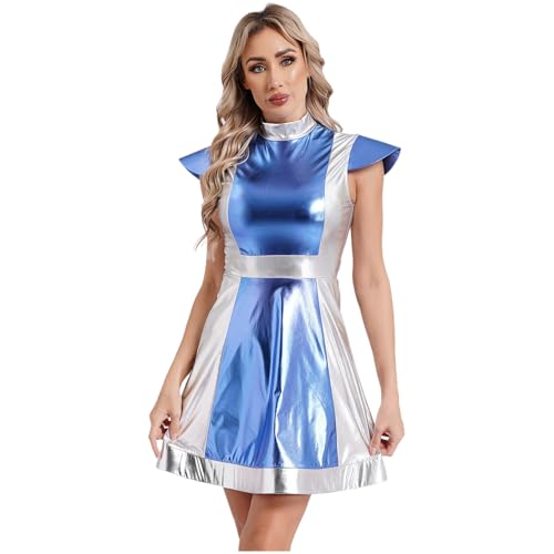SiiRoh Damen Alien Astronaut Kostüm Glänzend Minikleid A-Linie Kleid mit Stehkragen Space Girl Cosplay Outfit Mottoparty Fasching Kostüm Hellblau S SiiRoh Damen Alien Astronaut Kostüm Glänzend Minikleid A-Linie Kleid mit Stehkragen Space Girl Cosplay Outfit Mottoparty Fasching Kostüm Hellblau S von SiiRoh
