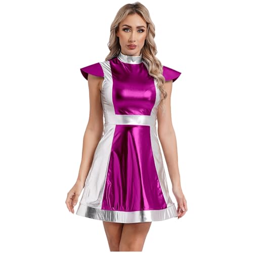 SiiRoh Damen Alien Astronaut Kostüm Glänzend Minikleid A-Linie Kleid mit Stehkragen Space Girl Cosplay Outfit Mottoparty Fasching Kostüm Hot Pink XXL SiiRoh Damen Alien Astronaut Kostüm Glänzend Minikleid A-Linie Kleid mit Stehkragen Space Girl Cosplay Outfit Mottoparty Fasching Kostüm Hot Pink XXL von SiiRoh
