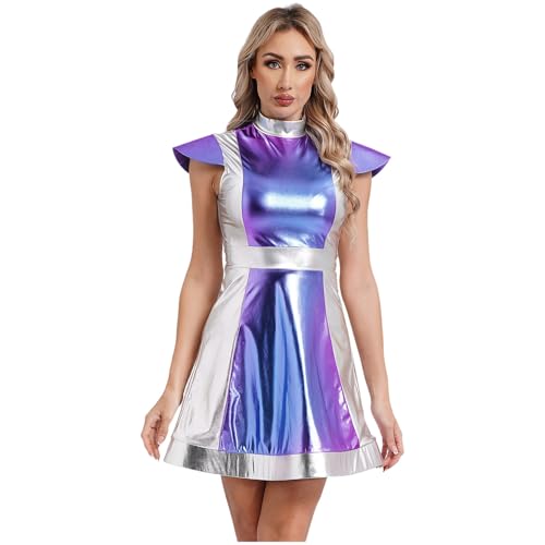 SiiRoh Damen Alien Astronaut Kostüm Glänzend Minikleid A-Linie Kleid mit Stehkragen Space Girl Cosplay Outfit Mottoparty Fasching Kostüm Silber XL SiiRoh Damen Alien Astronaut Kostüm Glänzend Minikleid A-Linie Kleid mit Stehkragen Space Girl Cosplay Outfit Mottoparty Fasching Kostüm Silber XL von SiiRoh