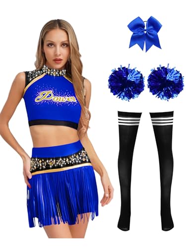 SiiRoh Damen Cheerleading Kostüm Stück Outfit Crop Tanktop Mit Rock Accessoires Für Halloween Königsblau M SiiRoh Damen Cheerleading Kostüm Stück Outfit Crop Tanktop Mit Rock Accessoires Für Halloween Königsblau M von SiiRoh