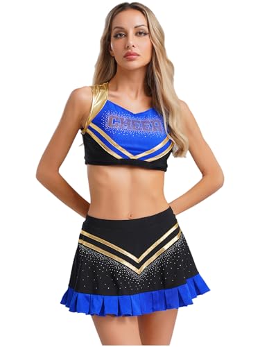 SiiRoh Damen Cheerleading Uniform Outfits Ärmelloses Crop Top Mit Rüschenrock Cheerleading Kostüm Königsblau XL SiiRoh Damen Cheerleading Uniform Outfits Ärmelloses Crop Top Mit Rüschenrock Cheerleading Kostüm Königsblau XL von SiiRoh