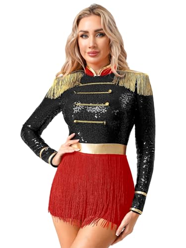 SiiRoh Damen Halloween Zirkusdirektor Kostüm Glitzernde Pailletten Fransen Langarm Bodysuit Schwarz S SiiRoh Damen Halloween Zirkusdirektor Kostüm Glitzernde Pailletten Fransen Langarm Bodysuit Schwarz S von SiiRoh