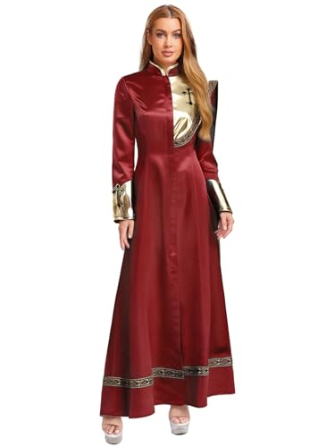 SiiRoh Damen Priester Kostüm Glänzend Metallisch Drapiert Langärmlig Kanzelrobe Geistlicher Cosplay Outfits Burgund XXL SiiRoh Damen Priester Kostüm Glänzend Metallisch Drapiert Langärmlig Kanzelrobe Geistlicher Cosplay Outfits Burgund XXL von SiiRoh