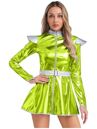 SiiRoh Damen Weltraum Alien Kostüm Glänzend Metallisch Langärmlig Hoch Tailliertes Kleid Roboter Fancy Dress Grün L SiiRoh Damen Weltraum Alien Kostüm Glänzend Metallisch Langärmlig Hoch Tailliertes Kleid Roboter Fancy Dress Grün L von SiiRoh