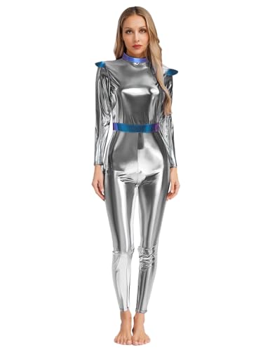 SiiRoh Damen Weltraum Alien Kostüm Glänzend Metallisch Langärmliger Ganzkörperanzug Astronauten Fancy Dress Silber S SiiRoh Damen Weltraum Alien Kostüm Glänzend Metallisch Langärmliger Ganzkörperanzug Astronauten Fancy Dress Silber S von SiiRoh