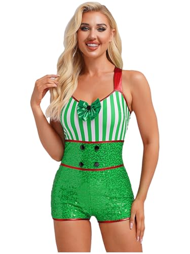 SiiRoh Damen Zuckerstangen Kostüm Schleife Gestreifte Pailletten Patchwork Overalls Weihnachtsfancy Kostüm Grün M SiiRoh Damen Zuckerstangen Kostüm Schleife Gestreifte Pailletten Patchwork Overalls Weihnachtsfancy Kostüm Grün M von SiiRoh